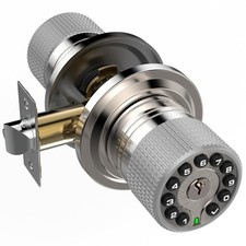Smart Door Knob with Keypad and Key,Keyless Entry Door Lock with Rubber Grip, Au