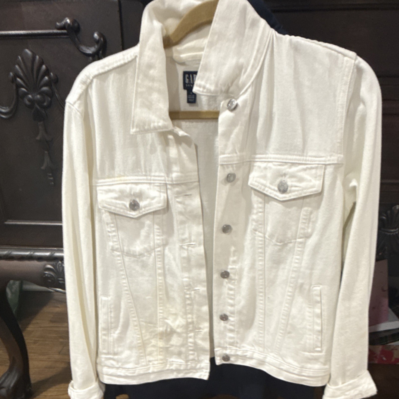 Gap Button Collared Pockets Jean Jacket White Lon… - image 1