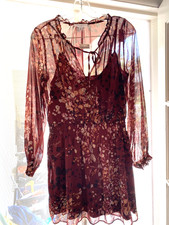 Socialite Women's Floral Dress Rust Sz M Mini Dress Sheer Sleeve Under Slip NWT