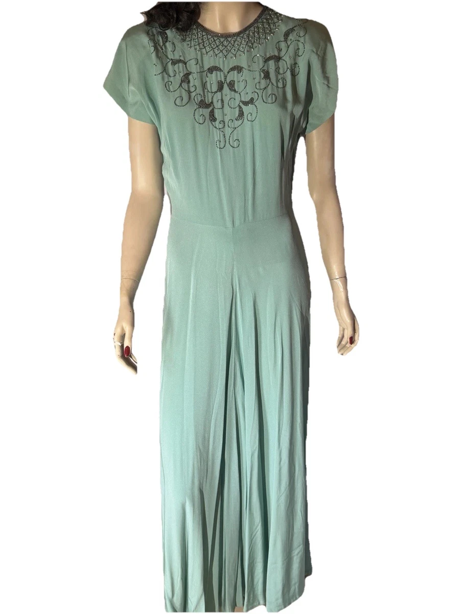 40s green dress 1940s 40s Fabulous Green Dress with Matching Belt / Medium main image 1