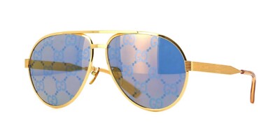 サングラス Gucci Sunglasses GG1513S 005 Mirror l Oversized Gucci GG1513S Gold/Blue With Gold Logo Mirror (005