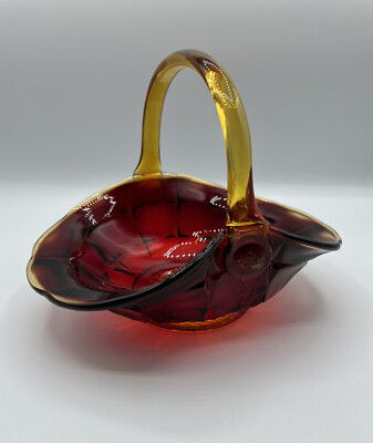 Indiana Tiara Glass Amberina Sunset Constellation Basket Bowl Stamped TJ *GLOWS*