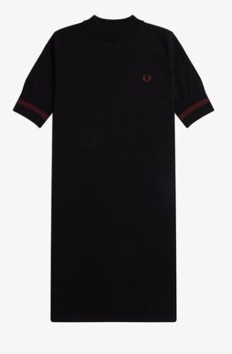 FRED PERRY TIPPED CUFF KNITTED DRESS BLACK D5168 102 NEW WITH TAGS SIZE 8 - Picture 1 of 8