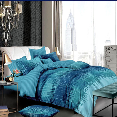 Byron Queen Quilt Cover Set 3Pcs Aqua Blue Doona Cover Set Grey Striped Turquois