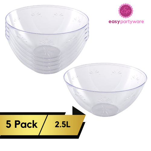 Disposable Round Clear Plastic Bowls Serving Bowl Snacks, Salad, BBQ - Reusable - Picture 4 of 5
