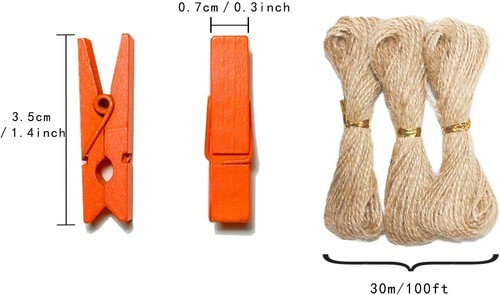 250 x Farbige Holzklammern Mini mit Juteschnur, 3,5CM Bunte Kleine Klammer, D... - Bild 4 von 10