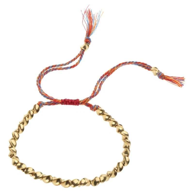 Tibetan Copper Bead Bracelet Braided Cotton Luck Rope Bracelet for