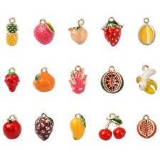 15pcs Assorted Fruit Enamel Charms Imitation Fruit Pendants for Jewelry DIY