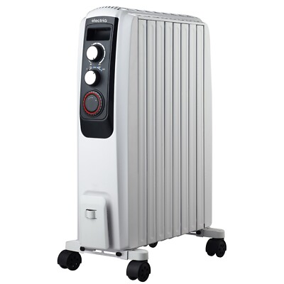 electriQ 2000W Oil Filled Radiator with Thermostat and 24 hr Timer White  UK