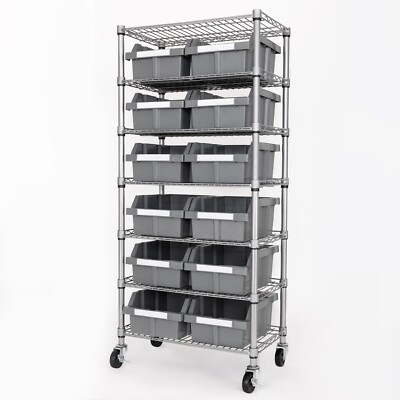 Seville Classics Commercial 7-Tier NSF 12 Bin Rack System, 24''W X 14.25''D X 56''H
