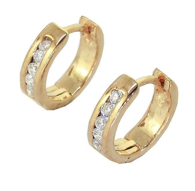 Hoops Earrings SI1 G 0.15 Ct Natural Diamond 14K Solid Yellow Gold Channel Set - Image 3 of 4