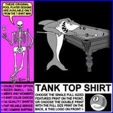 Camiseta sin mangas Pool Shark 9 bolas calavera y taco de billar cruzado tiburón jugador de piscina