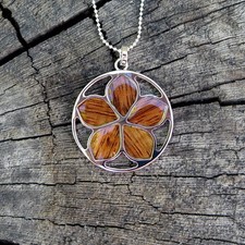 Hawaiian Koa Wood Jewelry Plumeria Silver Rhodium Plated Brass Pendant BRP1013