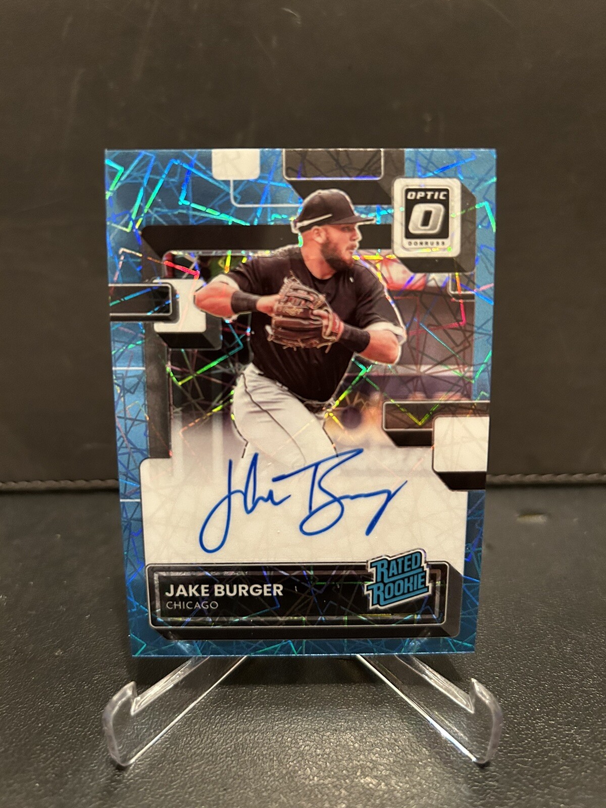 2022 Optic #RRS-JB Jake Burger Rated Rookie Auto Blue Velocity Prizm #/49