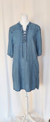 Philosophy Lace Up Roll Tab Sleeve Tunic Dress Blue Size Small