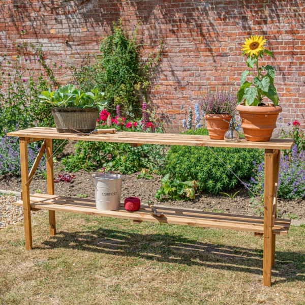 Lacewing 2 Tier Folding Greenhouse Staging Wooden Storage Shelving