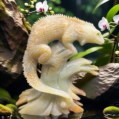 Natural quartz crystal mineral specimen Amazon Stone hand carved lizard reiki .