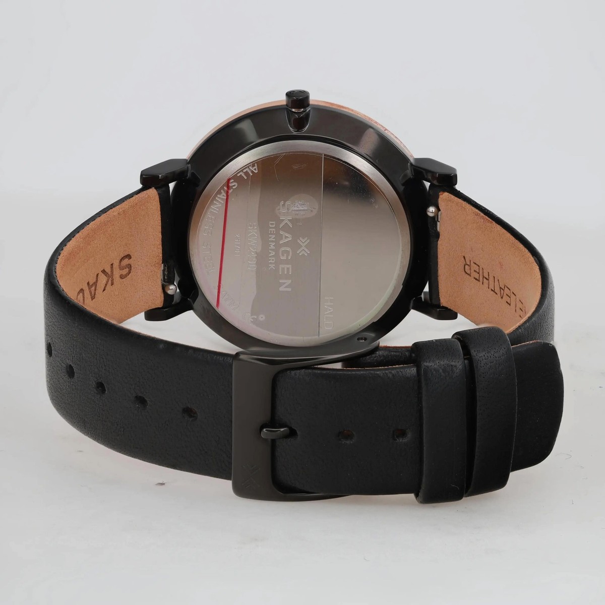 Skagen Hald Steel Rose Gold-Tone Black Dial Leather Strap Ladies