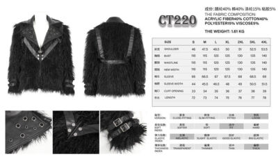 Devil Fashion Men Black Fashion Gothic Punk Eyelet Lapel Faux Fur