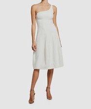$495 Halston Heritage Women's White Sleeveless One Shoulder A-Line Dress Size 6
