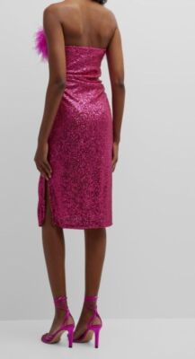 $481 LACE The Label Women Pink Strapless Feather-Trim Sequin Midi Dress  Size M | eBay