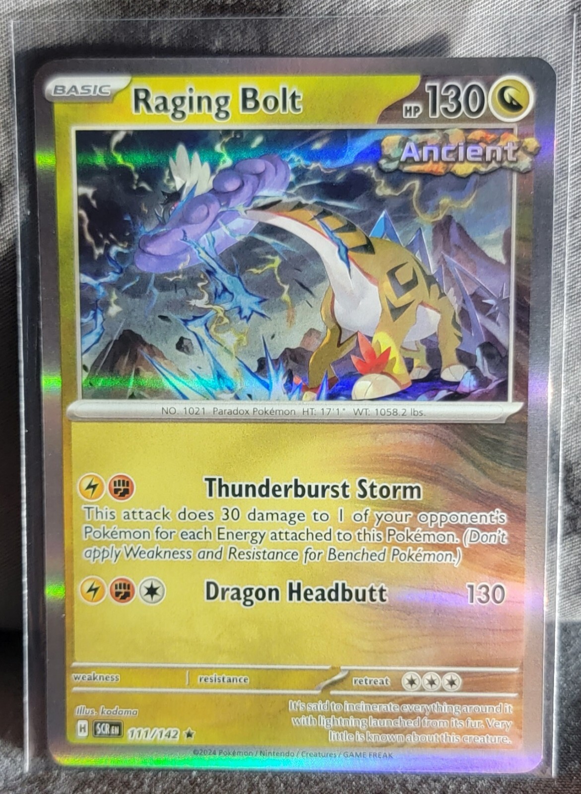 Pokemon TCG Card Raging Bolt 111/142 S&V Stellar Crown Black Star Rare Holo NM