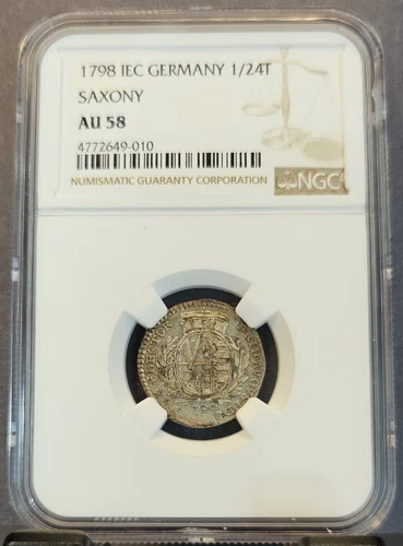 1798 IEC GERMANY SILVER 1/24 THALER SAXONY NGC AU 58 SCARCE HIGH GRADE