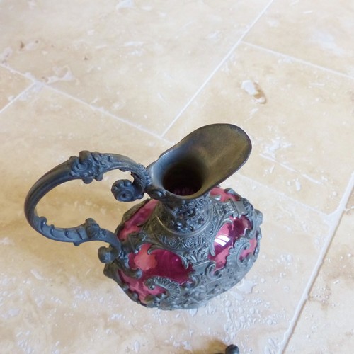 SUPERB LATE 19th CENTURY RUBY RED GLASS & PEWTER DECANTER BOTTLE - Picture 12 of 14