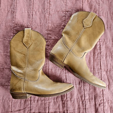 Frye Vintage USA Made Tan Leather Pull On Western Boots Women's Size 5 M Cowboy