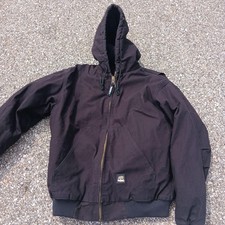 Berne Jacket Mens Large Black Canvas Hooded Full Zip Quilted Workwear Insulated