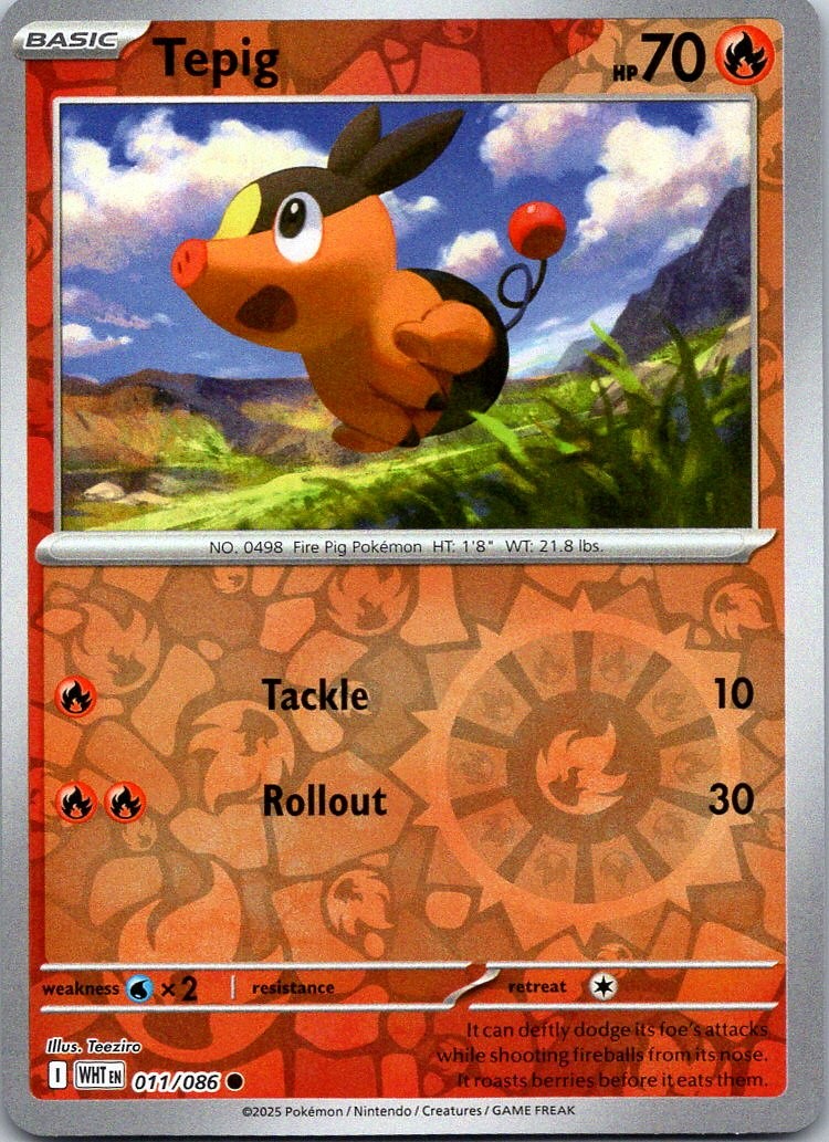 Tepig Reverse Holo Common SV: White Flare - 011/086 NM