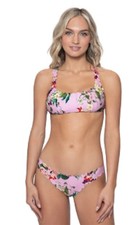 NWT Pilyq L Hibiscus Reversible Seamless Wave Neck Halter Bikini Swim 129270