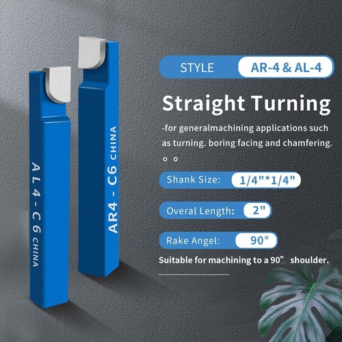 10PCS 1/4" Carbide Tipped Cutter Tool Set for Metal Lathe Turning & Boring - Foto 4 di 9