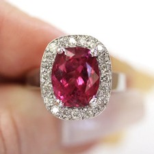 5Ct Cushion Cut Natural Pink Tourmaline Diamond 14K White Gold Luxurious Ring