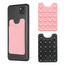 2 Pack Suction Phone Card Holder, Suction Cup Phone Grip, Black/Pink