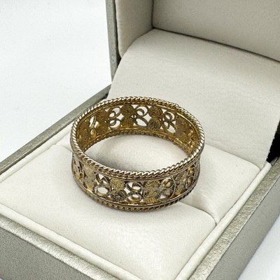 Vintage 925 Sterling Silber filigran Ring Gr. T 1/2 Muster Band vergoldet