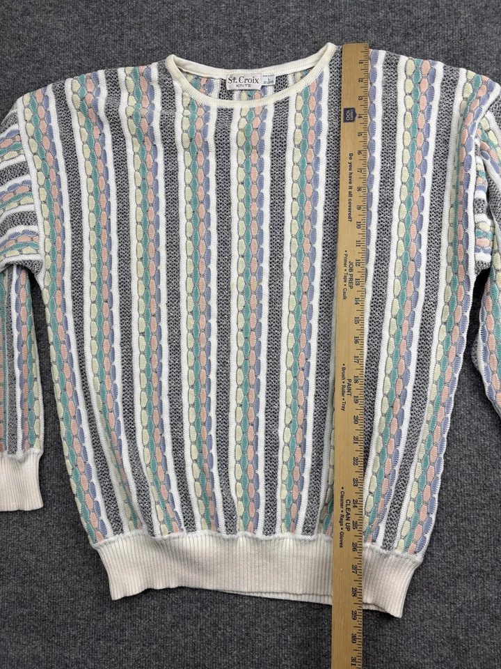 Vintage St. Croix Knits Sweater Mens Large Pastel 3D Knit Crewneck Made USA 90s - Image 4 of 4