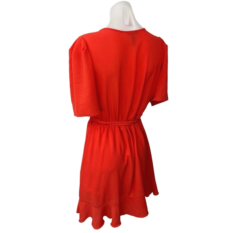 Mini vestido envolvente Aqua naranja con cuello en V manga corta abullonada con volantes y cinturón M Foto 2 de 4