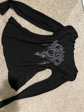 Black Graphic Shirt for Women Long Sleeve Off the Shoulder