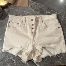 Levi  s 501  High Rise Cutoff Denim Shorts White W28 