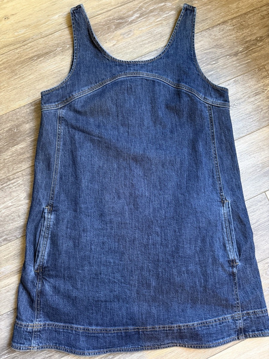PILCRO ANTHROPOLOGIE DARK DENIM OVERALL SHIFT DRESS SZ 12.