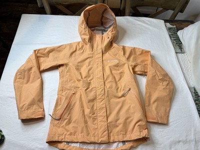New Columbia Omni-Tech 3D Waterproof Hooded Rain Jacket Peach Orange Womens Sz S