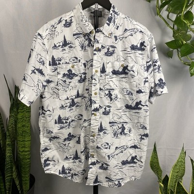 Sun River Clothing Co. Mens Medium Fly Fish Trout Short Sleeve Button Down Shirt