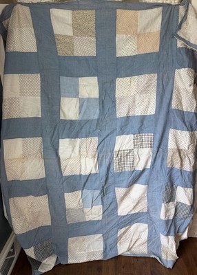 Vintage Patchwork Handsewn Quilt Topper 61x83 Hand Quilted Cottage  Core Blue