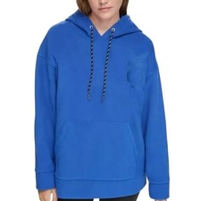 NEW Calvin Klein X-Small Performance Fleece Blue Hoodie Sweatshirt Logo Pouch