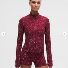 Lululemon Define Cropped Jacket Nulu 8 Heart Scatter Dot White Burgundy-LW3KBDS