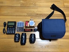 PENTAX K-x Digital SLR Camera Silky Orange Red Grip with Lenses Accessories