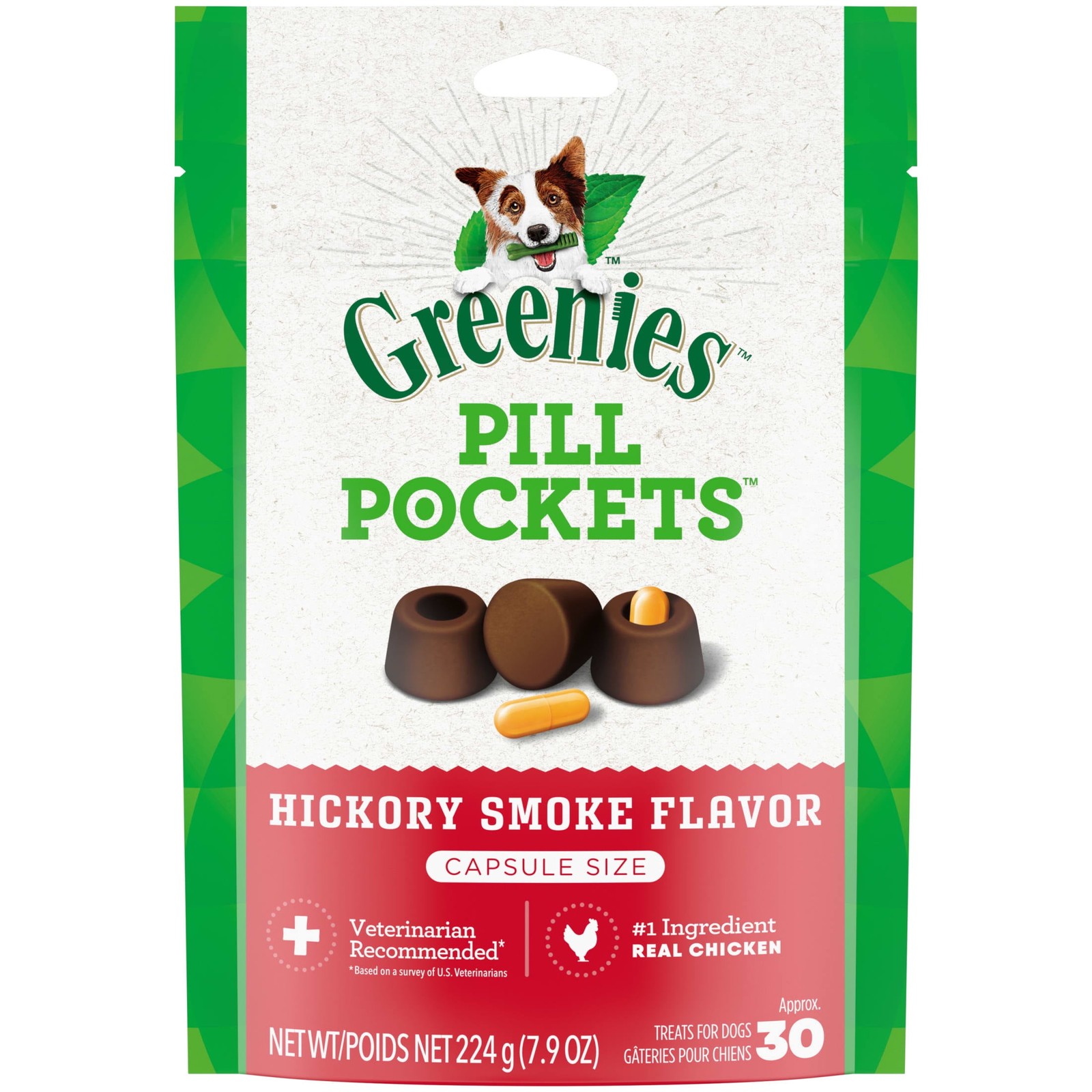 Greenies Pill Pockets Dog Treats Hickory Smoke Large Capsule 7.9oz 30Pk Soft