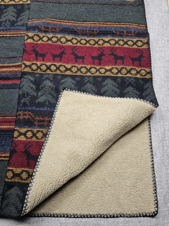 Woolrich Home Outdoor Wool Blend Sherpa Throw Blanket 50x60 Deer Trees USA Lodge - Image 4 of 4