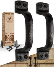 Rustic Barn Door Handles (2 Pack) Heavy Duty-Black Cast Iron Gate Handles-Shed